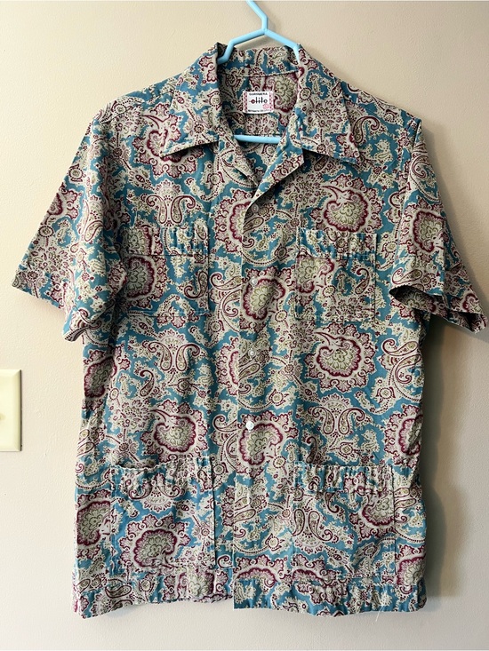 Guayabera Elite Other - Vintage Mens Guayabera Elite button down paisley pattern multi pocket camp shirt